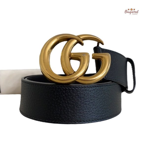 Authentic Gucci Black Textured Wide Leather Signature Double G Buckle Belt 80/32 - Picture 1 of 12